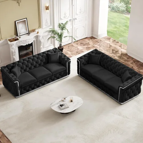Vista 20 de Sofá de dos plazas Chesterfield de terciopelo de 62.2 pulgadas, sofá de lujo blanco y dorado, beige Gris