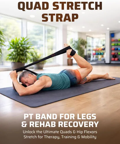 Vista 2 de THEFITGUY - Correa de estiramiento cuádruple con soporte de tobillo para fisioterapia 4-loop non-elastic strap for quad and hip flexor stretching