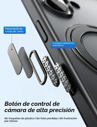 Vista 9 de MAGIC JOHN Soporte Magnético Invisible Giratorio 360° para Funda de iPhone 17 [Botón de Control de Cámara] [Compatible con MagSafe] 16 pies Shockof