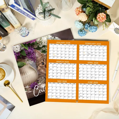 Vista 8 de Calendario 2026-2027 – Calendario de pared 2026-2027, julio de 2026 a diciembre de 2027, 12 x 24 pulgadas (abierto), calendario de gato de 18 meses