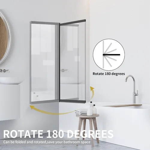 Vista 2 de Puerta corrediza de doble oscilación para bañera, puertas de ducha de vidrio templado sin marco de 22-36 x 55 pulgadas, panel de pantalla de baño