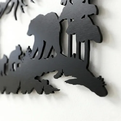 Vista 7 de DEKADRON Arte de pared de metal, arte familiar de oso de metal, decoración de montaña de árbol, decoración de pared de naturaleza, regalo