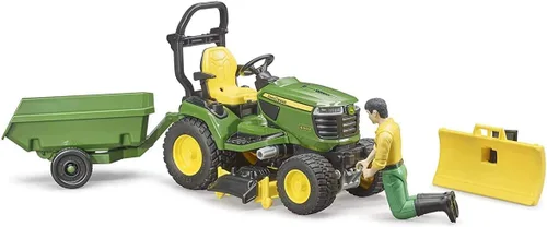 Vista 4 de Bruder 09824 bworld John Deere Tractor de césped con remolque y jardinero