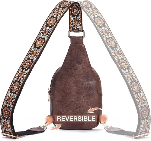 Vista 5 de Telena Bolso bandolera para mujer, cangureras cruzadas para mujer, bolso de pecho de moda con correa ajustable, 1- marrón