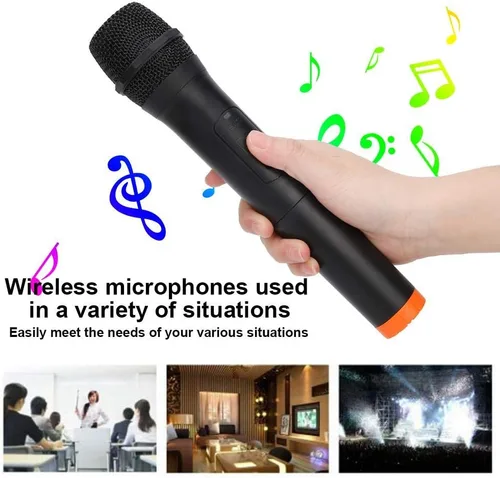 Vista 5 de Tangxi Micrófono VHF, altavoz universal de micrófono de karaoke de mano, más de 110 DB, sistema de micrófono inalámbrico para interiores