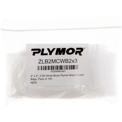 Vista 3 de Plymor 2" x 3" (caja de 1,000), 2 mil con cremallera de bloque blanco bolsas de plástico con cierre