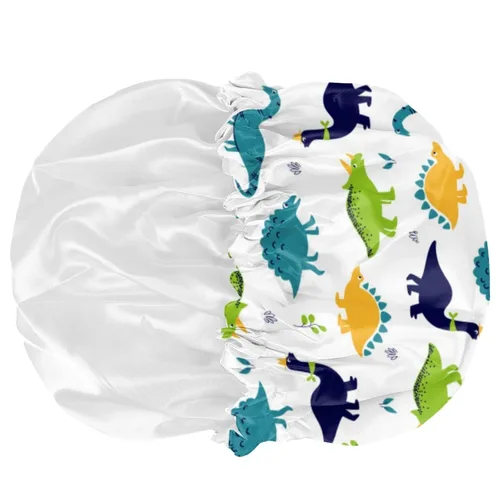 Vista 5 de Babrukda Gorro de satén para dormir, gorro de noche para niños, Dinosaurio
