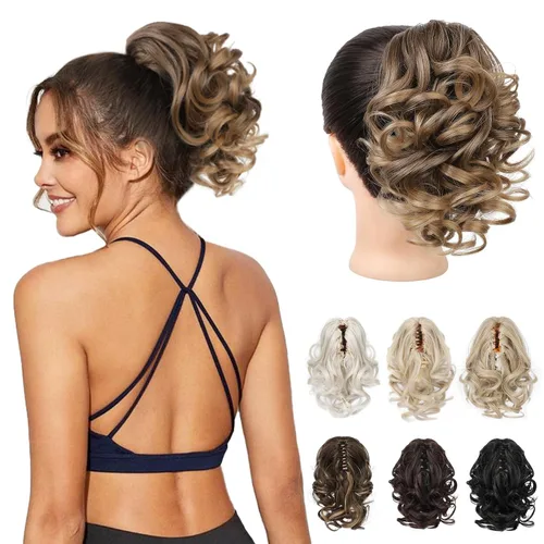 Vista 14 de REECHO Extensión de cola de caballo, 23 cm de largo, rizada, ondulada, pinza de clip para colas de caballo, extensiones de cabello HP001 para Negro