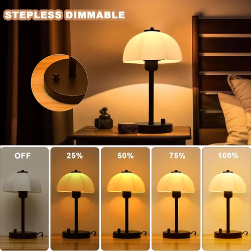 Vista 2 de Lámpara de mesa con pantalla de vidrio para dormitorio, lámparas de noche regulables continuas, lámpara de mesa pequeña con pantalla de vidrio