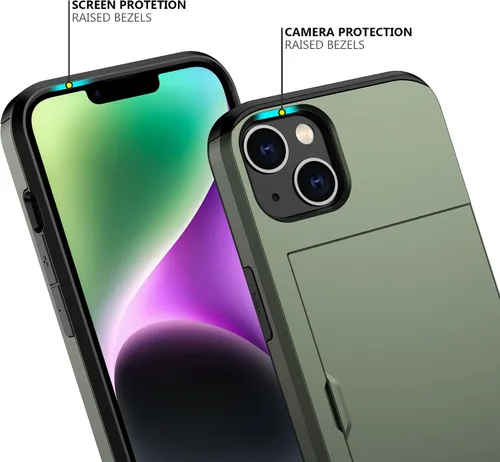 Vista 84 de Nvollnoe - Funda para iPhone 14 con tarjetero [tienda de 5 tarjetas] Negro - Almacenamiento más grande