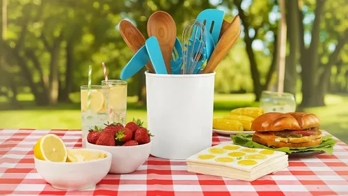 Vista 5 de Reston Lloyd Utensilios multiusos extra grande para – Soporte de herramientas de cocina de plástico sin BPA para encimera, camping, RV, escritorio