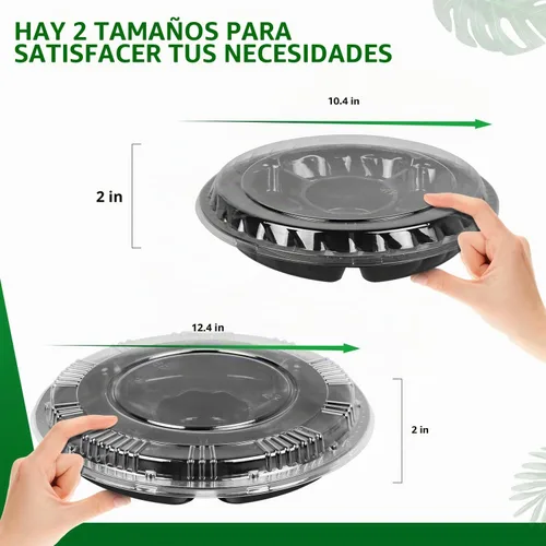 Vista 7 de Bandeja de plástico para aperitivos con tapa, resistente, reciclable de 12 pulgadas, bandejas para aperitivos de frutas vegetarianas, recipientes