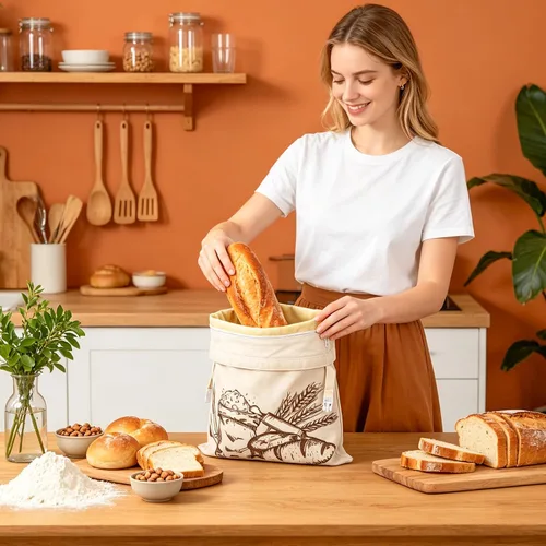 Vista 2 de Augshy Paquete de 2 bolsas de pan de cera de abeja para pan casero de 17 x 13 pulgadas, bolsas de pan reutilizables de masa madre con asa