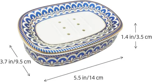 Vista 4 de Jabonera con autodrenaje, bandeja para jabón en barra de doble capa, jabonera de cerámica blanca con patrones elegantes (Estilo C) Jabonera