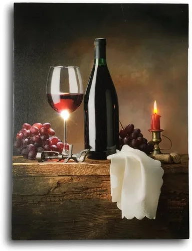 Vista 4 de BANBERRY DESIGNS Arte de pared LED de copas de vino, juego de 2 impresiones en lienzo iluminadas, decoración temática de vino, funciona