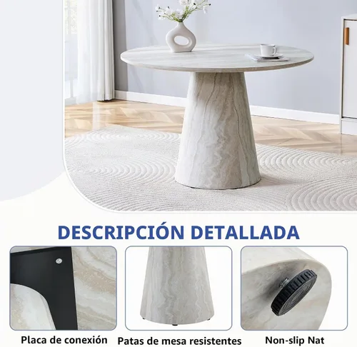Vista 6 de Mesa de comedor redonda de 45 pulgadas, mesa de comedor redonda con pedestal para 4 One-Piece Round Tabletop, Faux Marble-Look, Stable Pedestal