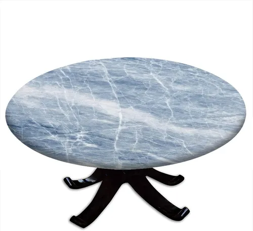 Vista 9 de Mantel redondo ajustable de mármol, diseño regular de piedra nostálgica, borde elástico, impermeable y lavable, apto para mesa de 24 pulgadas