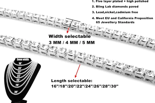 Vista 3 de HH BLING EMPIRE - Cadena de tenis con diamantes de imitación para hombres y mujeres, cadenas de tenis y eslabones cubanos de 18 a 30 pulgadas