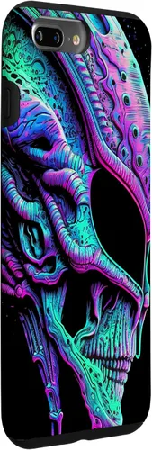 Vista 21 de iPhone 13 Pro Trippy Vaporwave Alien Head Skull Dripping Paint UFO Art Case