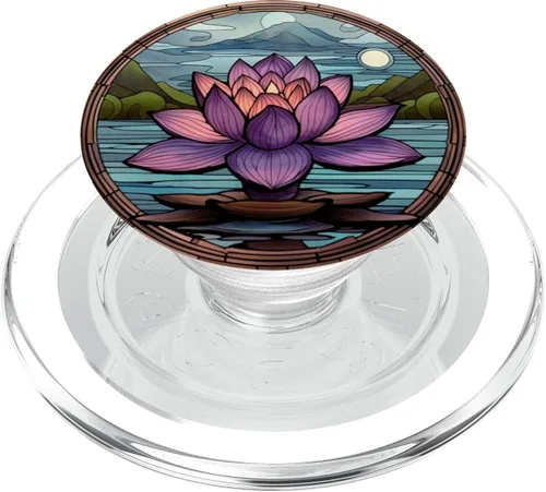 Vista 8 de PopSockets PopSockets PopGrip Intercambiable Floral Vitral Púrpura Abstracto Lotus Flower