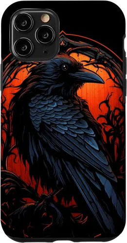 Vista 29 de Funda estética oscura para iPhone 17, diseño de cuervo gótico, diseño de pájaro de cuervo y pájaro oculto