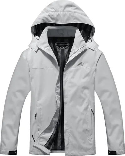 Vista 11 de OTU Chaqueta impermeable ligera para hombre con capucha, para el aire libre, senderismo, viajes Negro