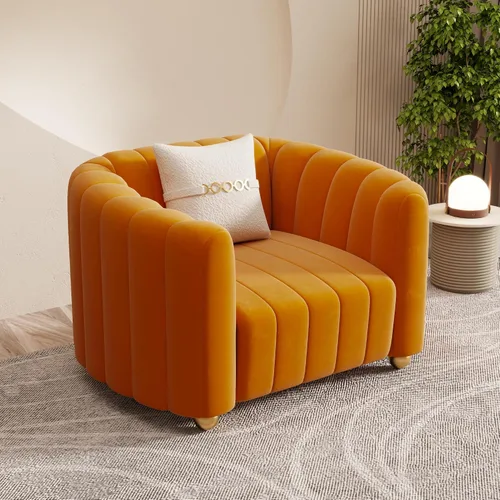 Vista 12 de Moderno sofá de terciopelo negro para sala de estar, sofá individual de 42 pulgadas con patas de esfera de metal dorado (negro 1S)