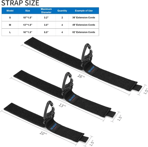 Vista 2 de Trilancer - Correas de almacenamiento resistentes, organizador de cables y colgador (paquete de 10) Hook-and-Loop Straps with Triangular Buckle to