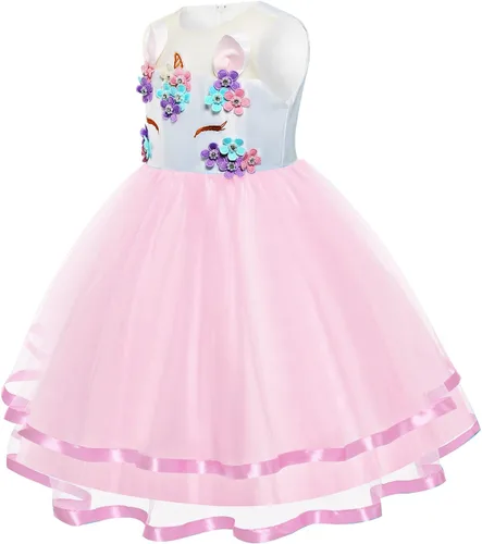 Vista 7 de Disfraz de unicornio para niñas, vestido de noche de fiesta de flores para Halloween