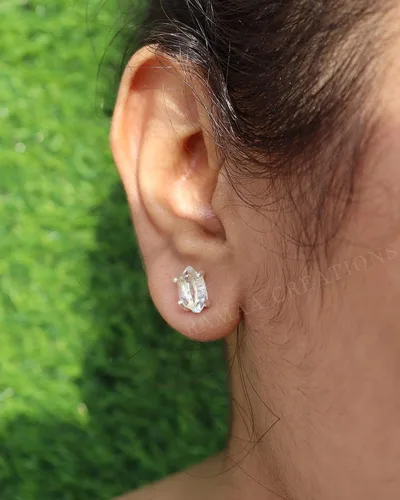 Vista 8 de Pendientes de diamante Herkimer crudo Aretes de diamante Herkimer de 4 puntas Joyas hechas a mano Plata de ley 925
