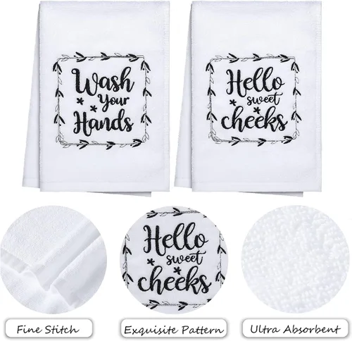 Vista 4 de Tatuo - 2 toallas de mano decorativas para baño con frases divertidas, lávate las manos, toallas decorativas rústicas para cocina, baño