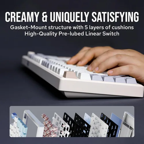 Vista 7 de EPOMAKER Galaxy100 QMKVIA - Teclado inalámbrico para juegos, carcasa de aluminio, Bluetooth2.4GhzUSB-C, interruptores lineales intercambiables