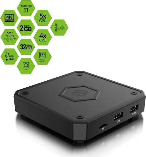 Vista 3 de BuzzTV Caja de TV E5 Android 11, 2 GB de RAM, 32 GB de almacenamiento, salida 4K UHD, conectividad HDMI y soporte Wi-Fi