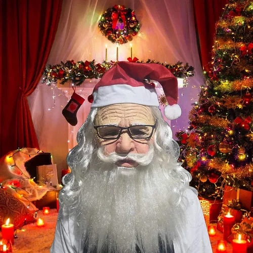 Vista 2 de ICNGLKSND Máscara de Papá Noel realista para hombre, máscara de látex para barba blanca, máscara de Papá Noel, máscara de Navidad, cosplay, fiesta