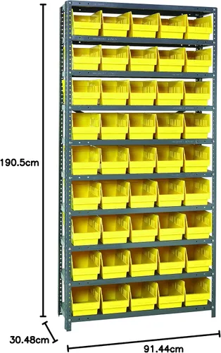Vista 556 de Quantum QSBU-245BK Heavy Duty Shelving Unit with (7) Shelves and (24) QUS245 Black Bins for Garage Warehouse Storage Distribution 400 lb Load