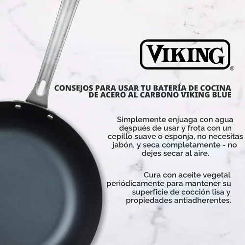 Vista 6 de Viking Sartén antiadherente, utensilios de cocina de acero al carbono azul de 10 pulgadas, negro