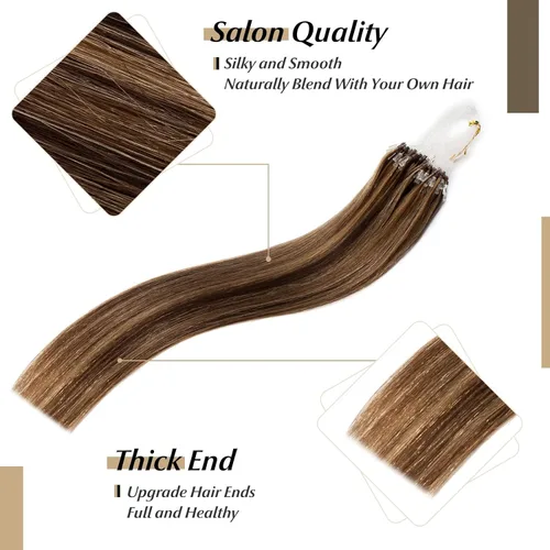 Vista 180 de SEGO Extensiones de cabello humano con micro cuentas, extensiones de cabello humano con micro bucle, lacio, natural, fusión fría, 1.76 oz/paquete