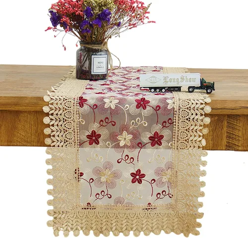 Vista 9 de Camino de mesa bordado de flores de encaje, rectangular, para bodas, fiestas, despedidas de soltera, comedor, decoración de mesa auxiliar, 16 x 48