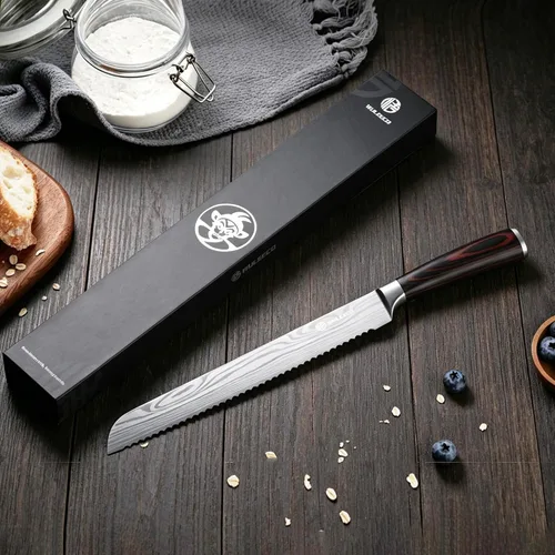 Vista 6 de Cuchillo de pan para pan casero, cuchillo de pan dentado de 10 pulgadas con acero inoxidable de alta calidad y mango ergonómico de madera de Pakka