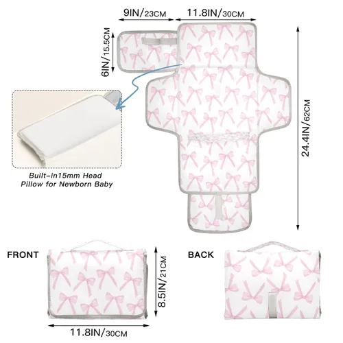 Vista 4 de Cambiador de pañales portátil plegable para bebé con almohada incorporada, cambiador impermeable para recién nacidos, niños y niñas