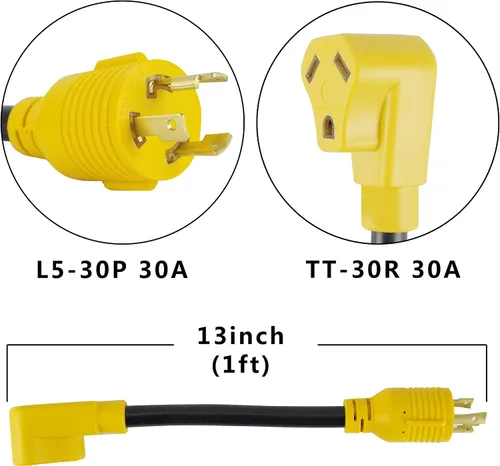 Vista 4 de Cable adaptador de generador RV de 3 clavijas, NEMA L5-30P a TT-30R, adaptador de generador a RV de 30 amperios y 125 V con cable SJTW 10/3 de 1