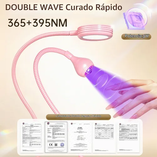 Vista 2 de AORAEM Lámpara de uñas LED UV, luz de curación flash de doble cabeza, rosa Luz de curado para uñas de gel con cuello de cisne portátil