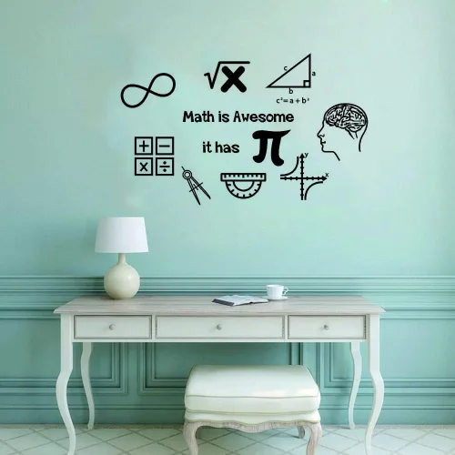 Vista 6 de Calcomanía de pared Math is Awesome Math is Awesome - Calcomanías de vinilo extraíbles para estudiantes de aula, símbolos de matemáticas, murales