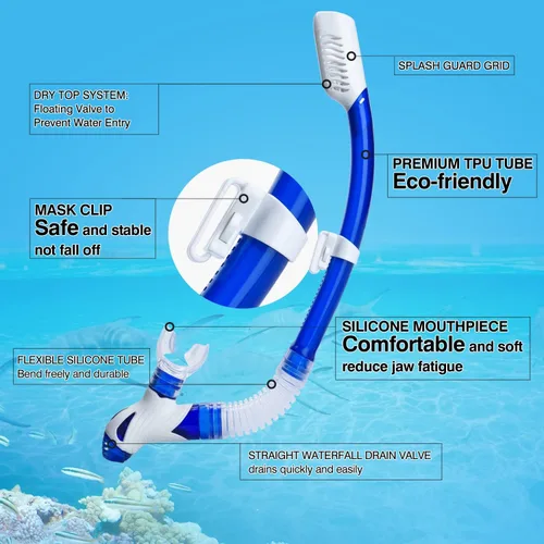 Vista 4 de Snorkel Set Wide-View Adult Snorkeling Scuba Gear, Professional Snorkel Goggles Anti-Fog Diving Mask, Anti-Leak Swim Goggles and Dry Top Snorkel for