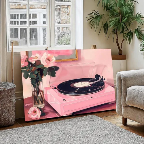 Vista 5 de YFET Tocadiscos vintage Y2K Room Flowers Pink Retro Music Lover Preppy Room - Póster artístico de pared y arte de pared, póster moderno
