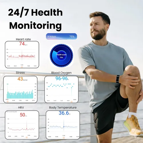 Vista 4 de Pulsera inteligente para hombres y mujeres, monitor de frecuencia cardíaca y sueño 24/7, contador de pasos, 120 modos deportivos, impermeable