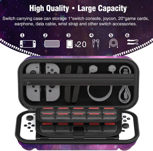 Vista 4 de Funda para Switch compatible con Nintendo Switch OLEDSwitch Console, carcasa rígida protectora portátil, funda de transporte para interruptor