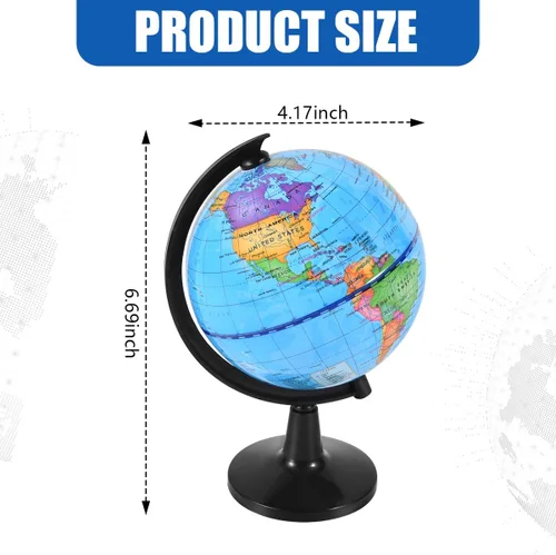 Vista 2 de KISEER Globo de mundo giratorio de 4 pulgadas con soporte para niños, aprendizaje de geografía, aula, educación u oficina, decoración del hogar