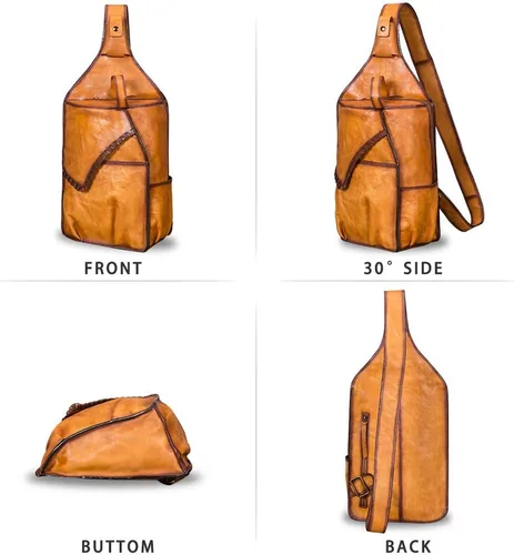 Vista 3 de Bolso bandolera de cuero genuino para hombres y mujeres vintage grande mochila bandolera bandolera bandolera bolsa de pecho para iPad