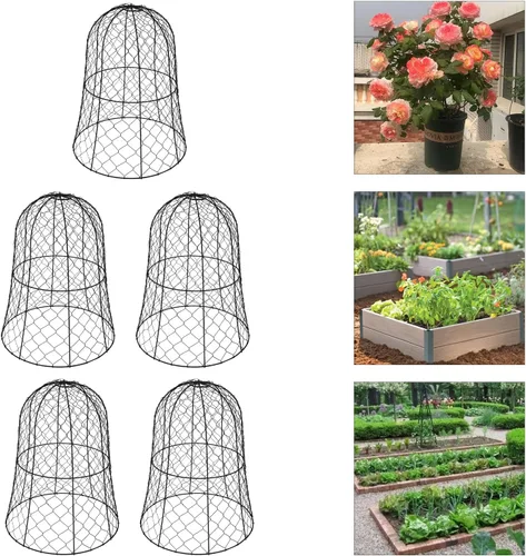 Vista 5 de Paquete de 5 Cloches de alambre de pollo para jardín, 12.99 pulgadas de profundidad x 15.75 pulgadas de alto, protectores y cubiertas de plantas